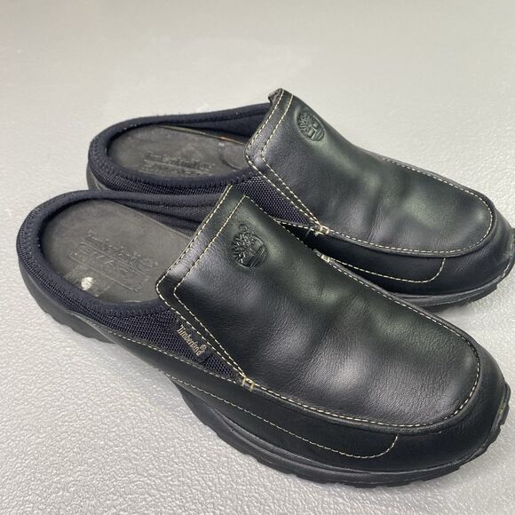 Timberland Smart Comfort Mules Slides Leather Slip On Stretch Womens Sz 8 Black - Picture 1 of 9